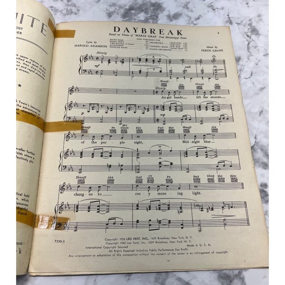 Daybreak Vintage Piano Sheet Music Fred Waring 1942 Mississippi Suite - Picture 2 of 5